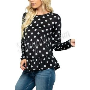 Womens black polka dot ruffled top size L
